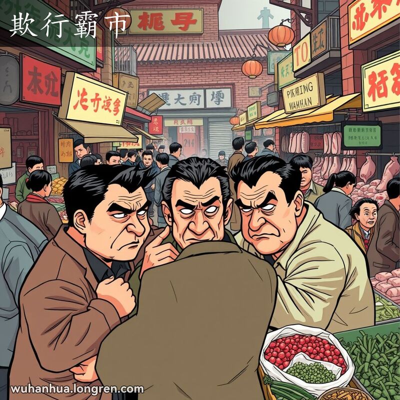 几个人在武汉市场上低声交谈，神情狡猾，暗示他们在操纵市场价格。