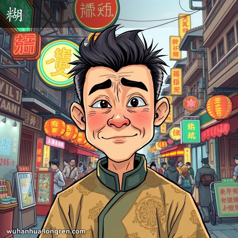 一位武汉市民在街头眯着眼睛，表情困惑，背景是繁忙的武汉街景