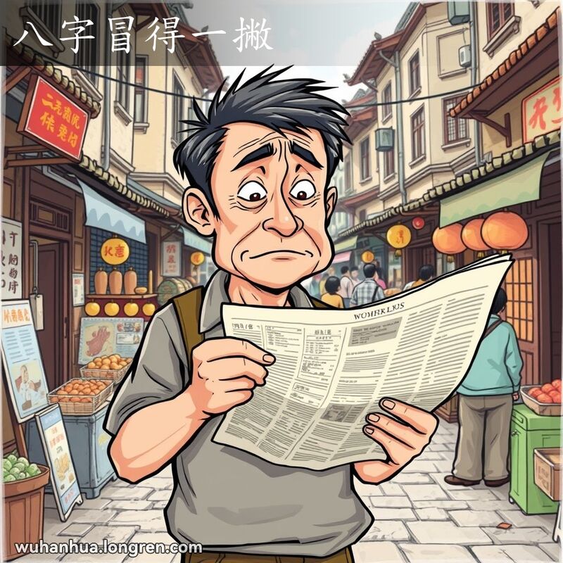 一位中年武汉男子手持报纸，露出困惑表情，背景是热闹的武汉市场