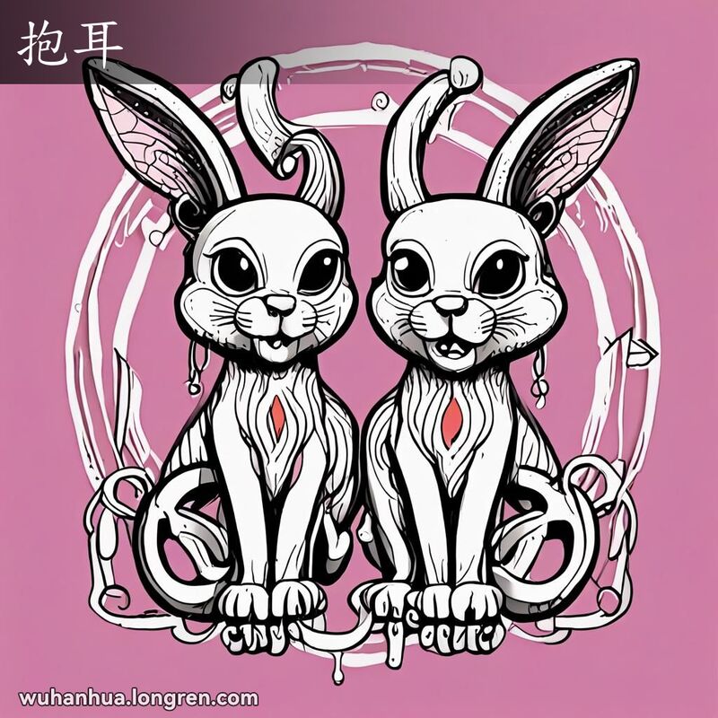两只大耳朵相互拥抱，形成‘耳’字偏旁的形状，背景简洁明亮。