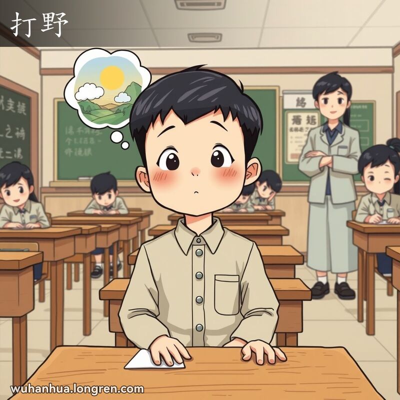 一位学生在教室里走神，头顶上有一个思想泡泡，背景是老式教室场景