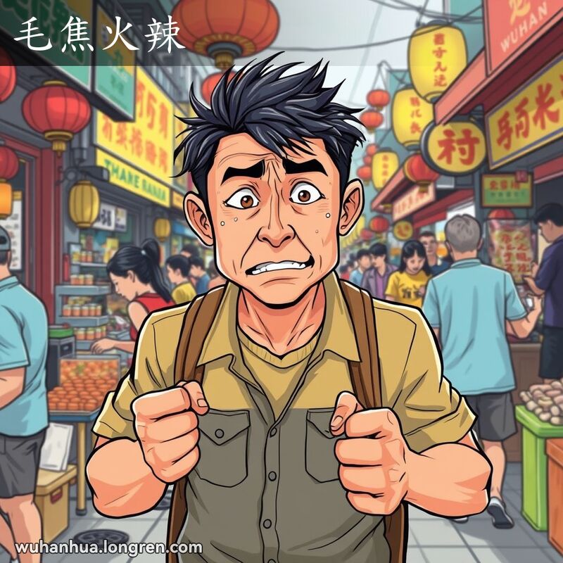 一位武汉男子在市场中显得非常焦急，背景是繁忙的市场景象