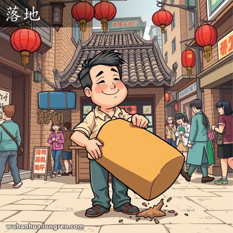 一位中年男子在武汉街头将重物放在地上，背景是武汉老街景