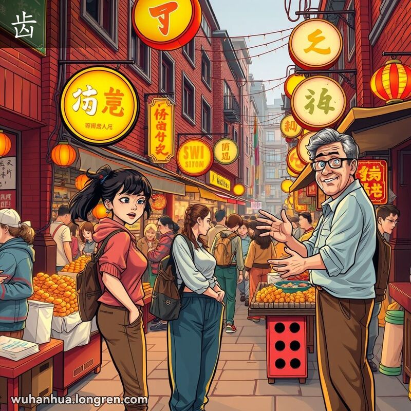 一位女士在武汉市场的摊位前，表情不屑一顾，完全不理睬摊主的吸引。