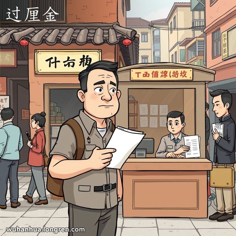 一位中年男子在武汉街道上的税务所前交纳税款，背景是等待的人群