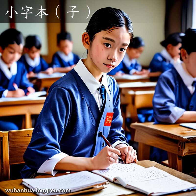 一位武汉学生坐在教室桌前，手持小字本专心练习写小字，背景是老式教室景象