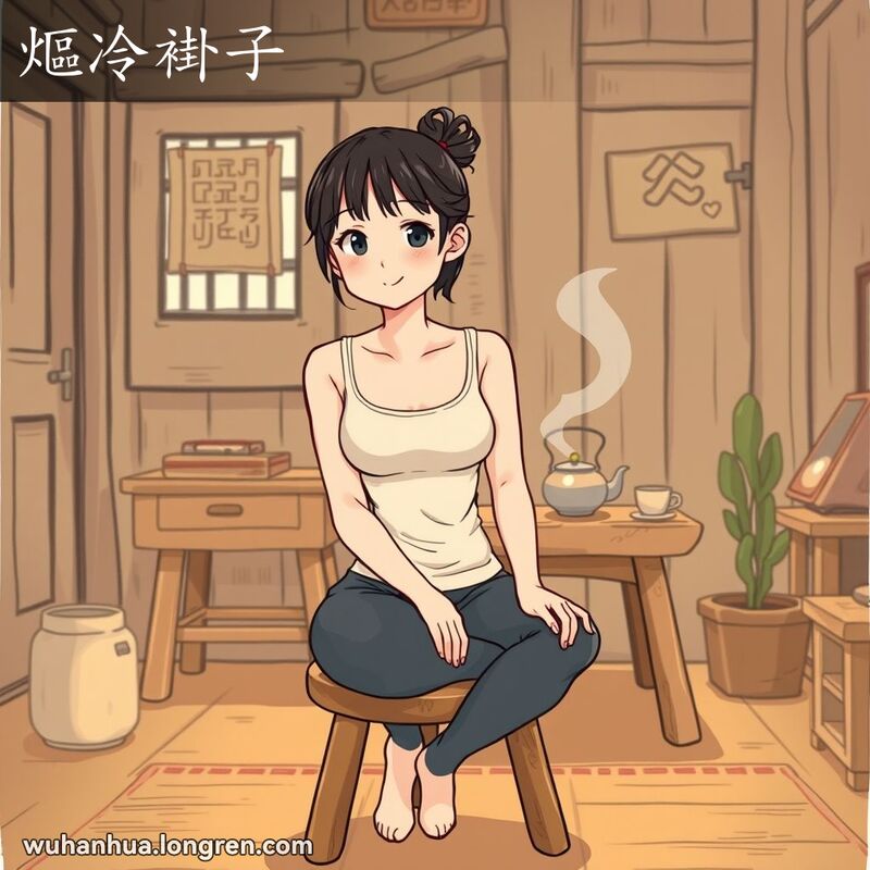 一位年轻女子在家中穿着贴身内衣，背景有木质家具和温暖灯光