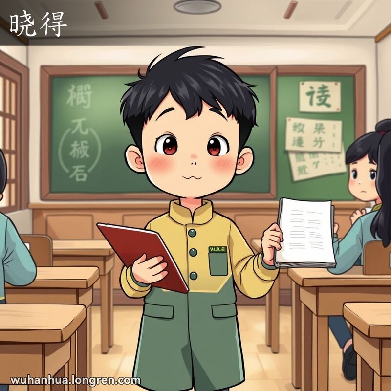 一位武汉小学生在教室里手持书本，指着书本上的内容，脸上带着好奇和思考的表情，向同学们解释着什么，背景是温馨的老式教室。