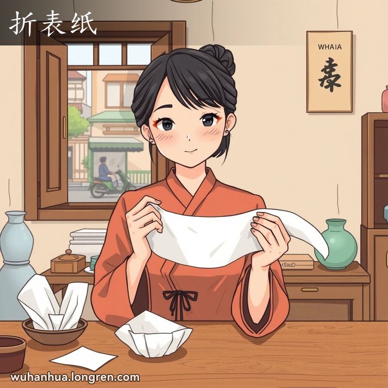 一位武汉妇女在家中手持细腻的手纸，背景是武汉老街景