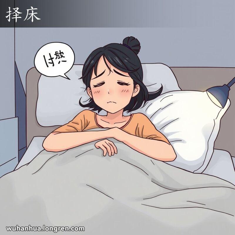 一位年轻的武汉女子在陌生的房间里翻来覆去，无法入睡，表现出“择床”的情景。