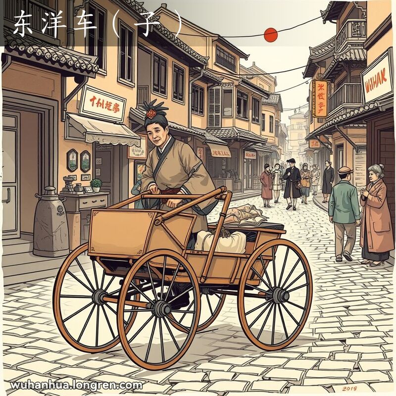 一位男子在武汉老街上拉着一辆人力车，车上有乘客，背景是传统建筑和鹅卵石路