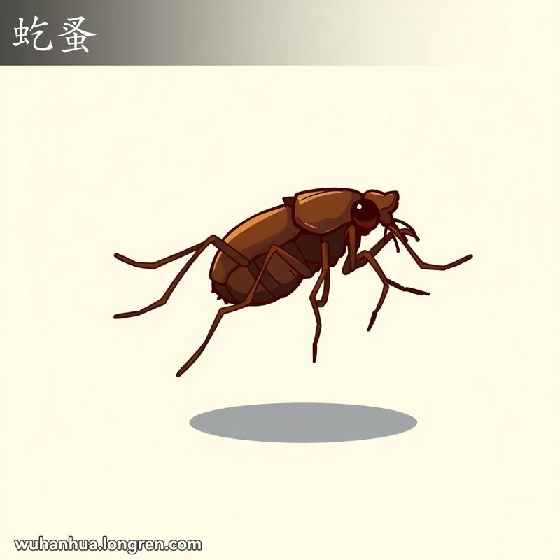 一只小型深褐色或棕黄色的跳蚤在跳跃中，背景简洁明亮，突出昆虫的形象