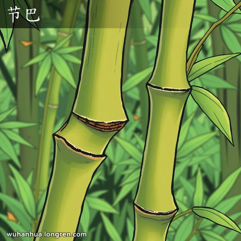 一段竹子，突出了竹子的节巴部分，背景是自然的绿色环境