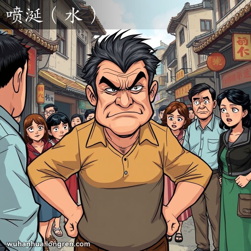 一群人在武汉老街上，主角男子用鄙视的眼神看着某人，仿佛要吐口水表达厌恶。