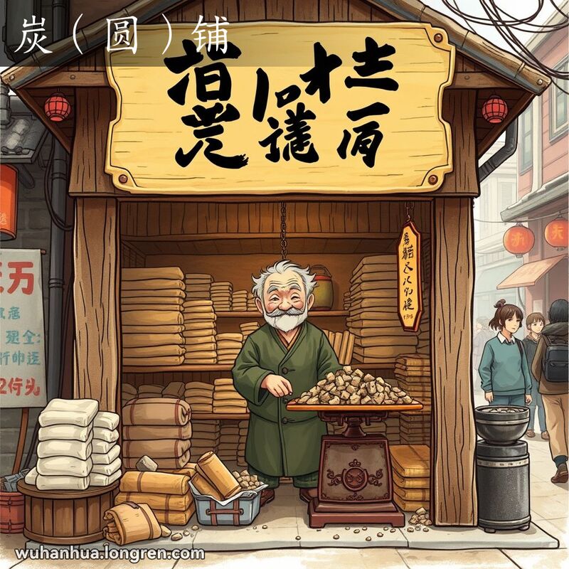 一家传统的武汉煤铺，店主正在称煤，背景是老街景象