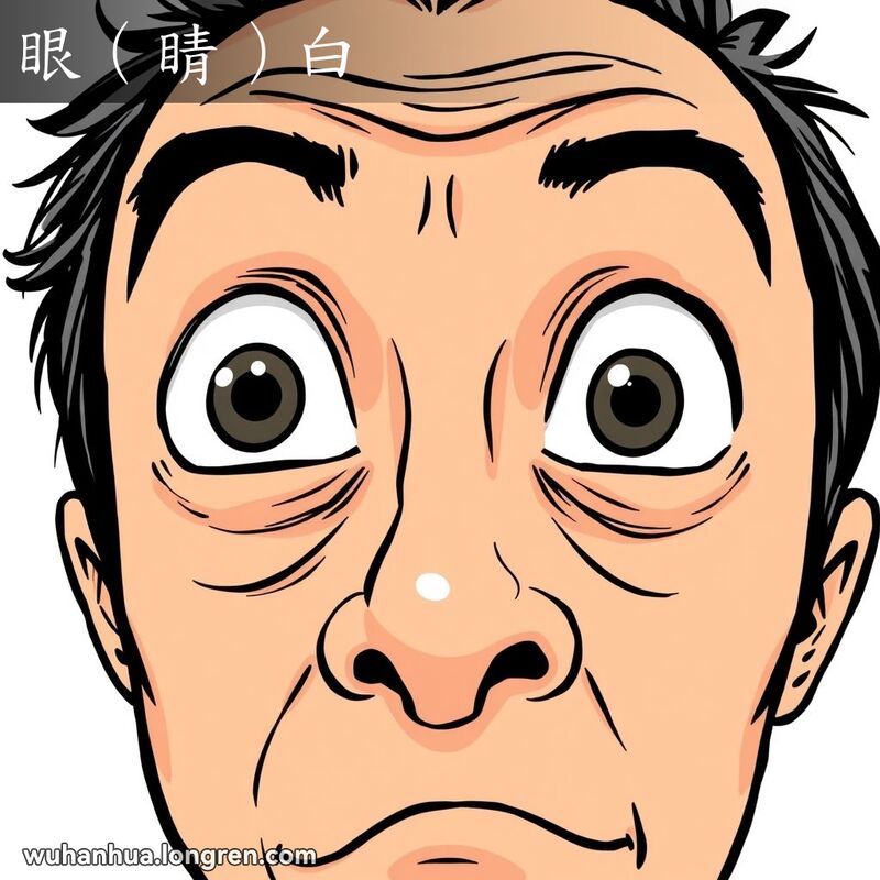 一个人的面部特写，眼睛睁得很大，突出眼白，表情略显惊讶或夸张，背景简洁中立。