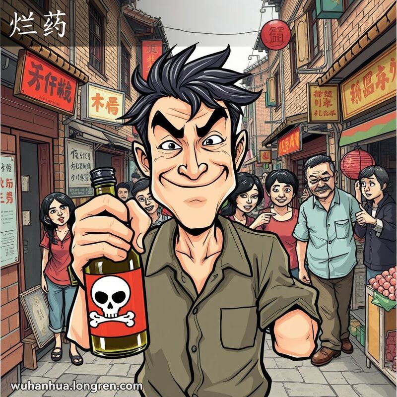 一位武汉男子站在街边摊前，看着热干面露出“妈呼相”的表情，背景是武汉老街景