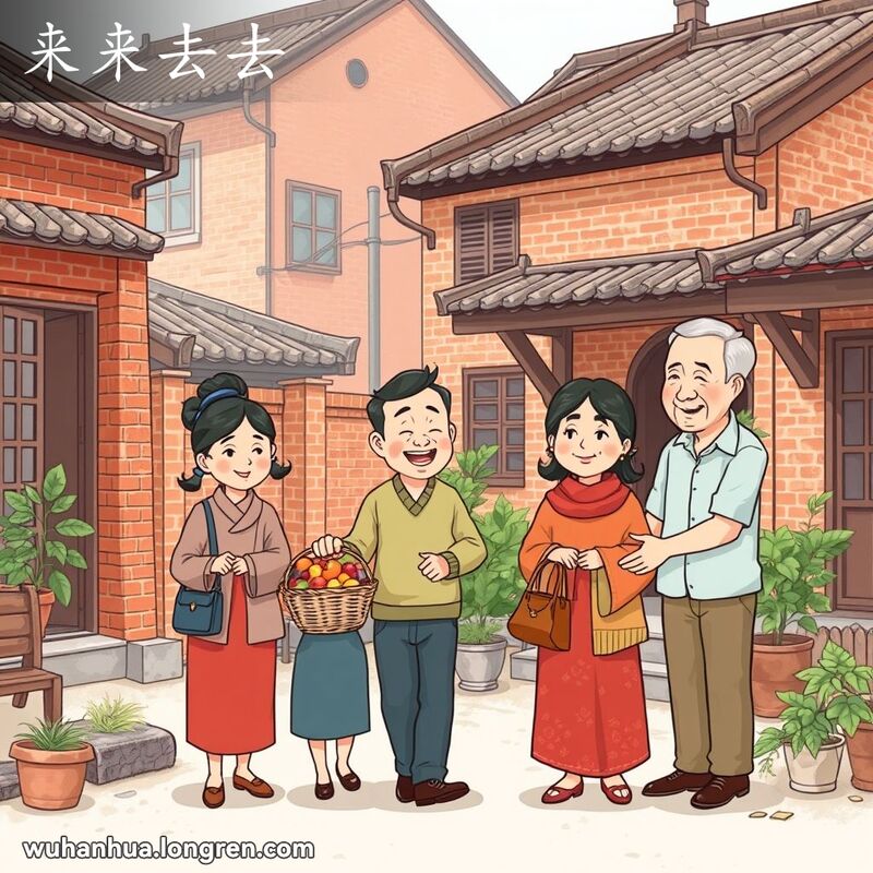 两户武汉邻居在老街区中互相走动、交往的温馨场景