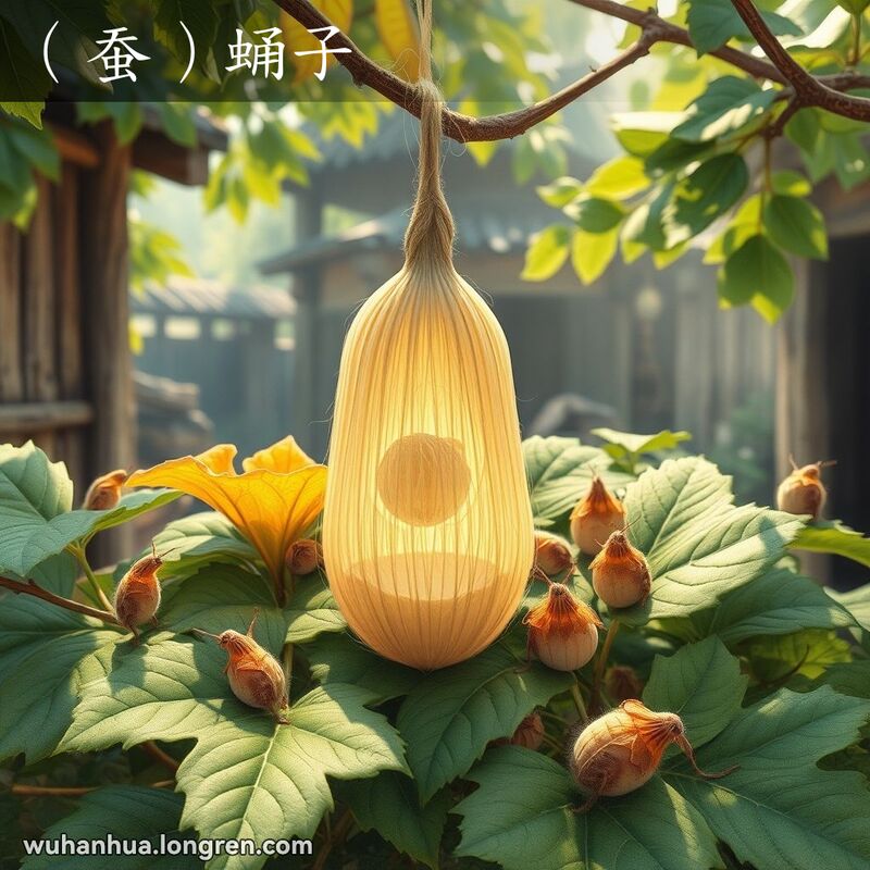 武汉传统养蚕场景，展示蚕蛹的特写，背景有桑叶和其他蚕