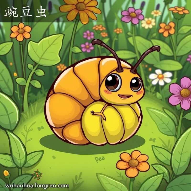 一只小小的节肢动物蜷缩成豌豆形状，背景是绿意盎然的花园