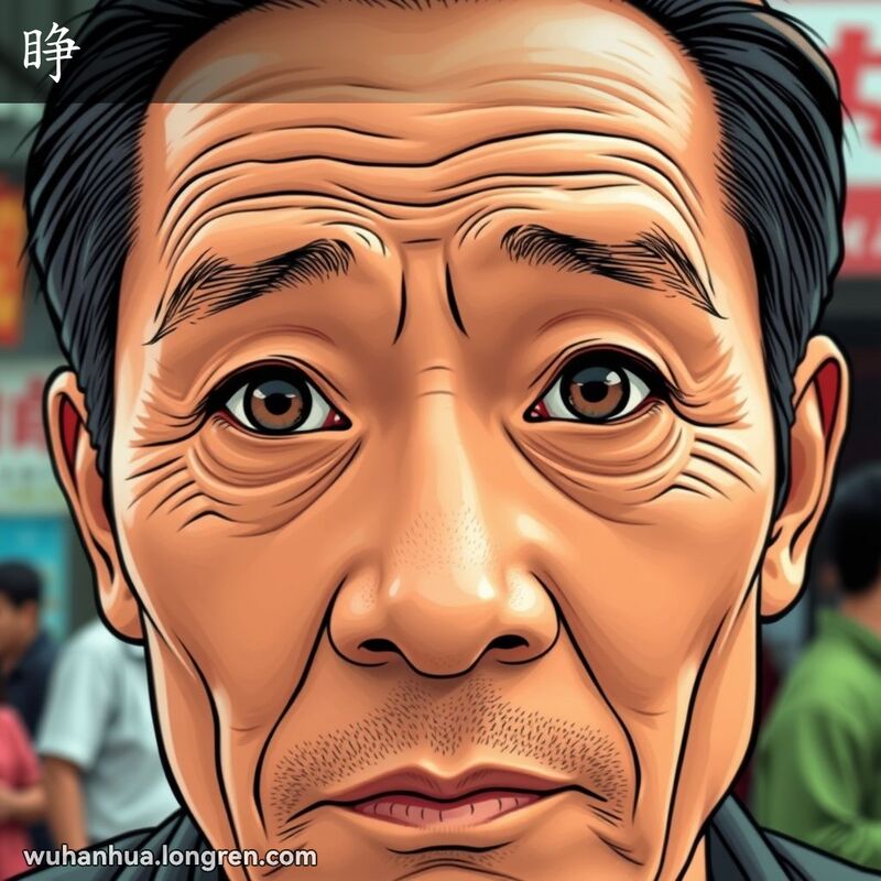 一位中年武汉男子睁大眼睛，表情警觉，背景是模糊的城市日常生活场景