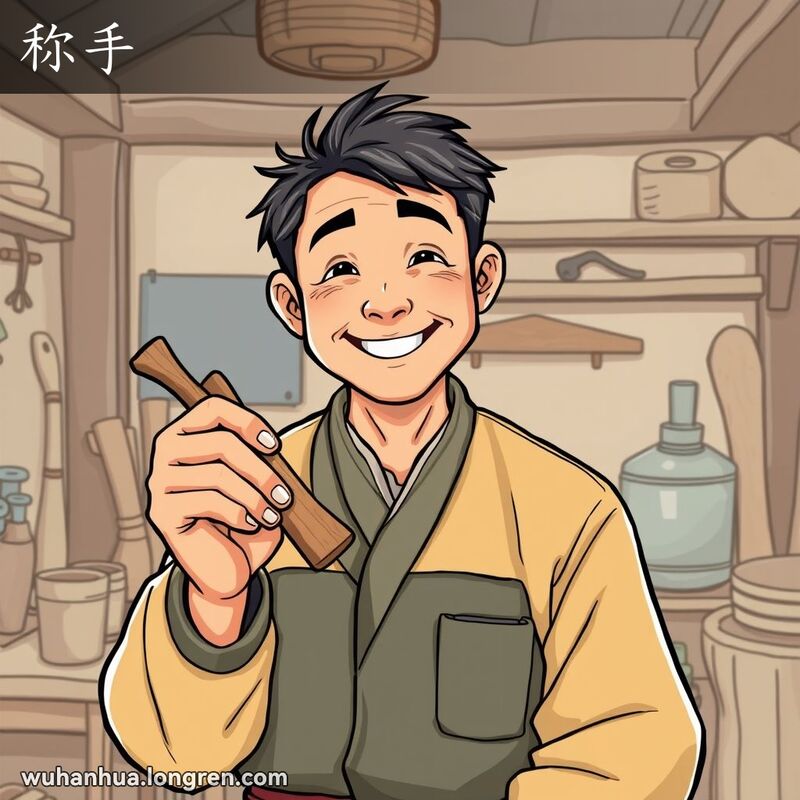 一位武汉工匠手持合手的工具，背景是传统工坊