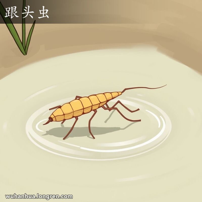 一只蚊子幼虫在水中游动，身体一屈一伸，背景为自然环境